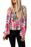 Multicolor Floral Print Smocked Square Neck Ruffles Blouse