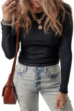 Black Solid Long Sleeve Slim Fit Tee
