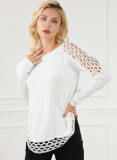 White Solid Scoop Neck Hollow Out Sweater