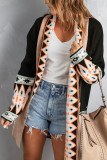 Black Aztec Print Open Front Knitted Cardigan