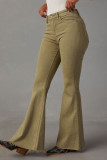 Green Grey Washed Raw Trim Flare Pants