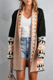 Black Aztec Print Open Front Knitted Cardigan