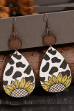 Sunflower Cow Print Wooden Earrings 