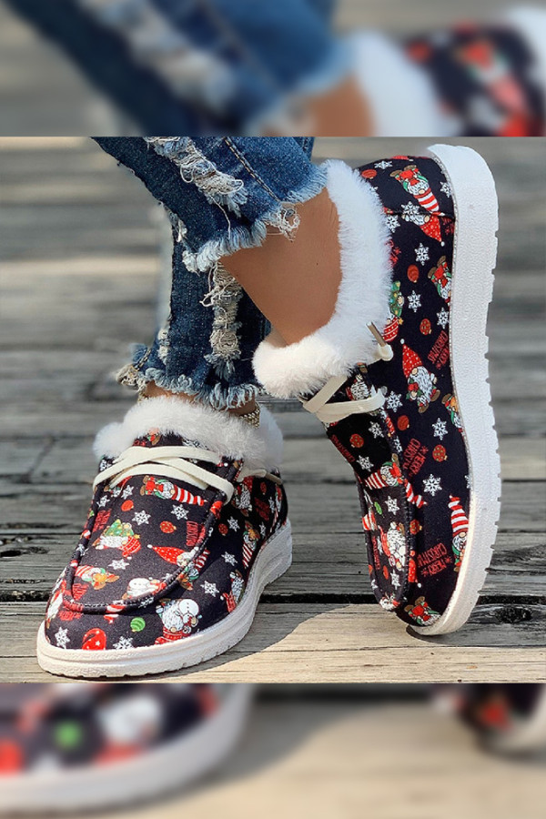 Christmas Pattern Fleece Platform Shoes 