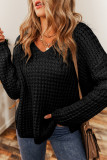 Black Hollow-out Crochet V Neck Sweater