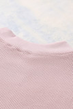 Pink Crew Neck Ribbed Trim Waffle Knit Top