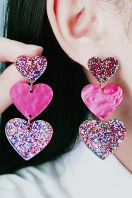 Triple Glitter Hearts Earrings MOQ 5pcs