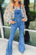 Dark Blue Adjustable Buckle Strap Flare Leg Denim Overalls