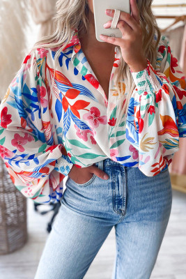 Oversize Bubble Sleeves Floral Blouse