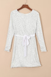 Silvery Sequin Long Sleeve Tie Waist Mini Dress