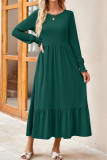 Plain Splicing Pockets Smocked Dress 