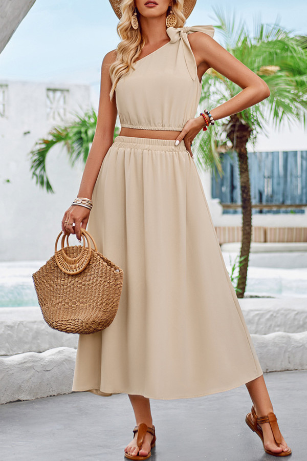 One SHoulder Top and Skirt 2PCS Set 