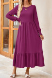 Plain Splicing Pockets Smocked Dress 