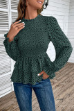 Leopard Splicing Smocked Puff Sleeves Top 
