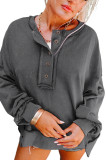 Dark Grey Drop Shoulder Henley Buttons Sweatshirt