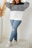 Black Color Block Cable Knit Plus Size Sweater