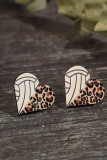 Leopard Balls Wooden Heart Earrings 