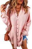 Pink Oversized Crinkled Frayed Hem Tunic Shirt