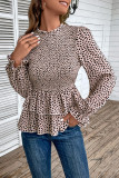 Leopard Splicing Smocked Puff Sleeves Top 