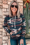 Gray Printed Western Fashion Aztec Print Pullover Hoodie