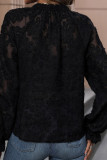 Black Lace Crochet V Neck Button SHirt 