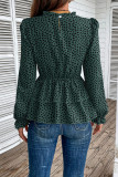 Leopard Splicing Smocked Puff Sleeves Top 