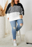 Black Color Block Cable Knit Plus Size Sweater