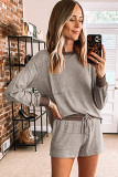 Chestnut Striped Chest Pocket Contrast Trim Pullover and Shorts Set