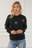 Black Leopard Star Patched Drop Shoulder Sweatshirt
