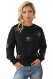 Black Leopard Star Patched Drop Shoulder Sweatshirt