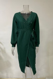 Plain V Neck Knit Midi Dress With Sash