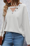 Button V Neck Waffle Top