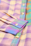 Purple Gradient Plaid Raw Hem Shirt