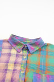 Purple Gradient Plaid Raw Hem Shirt