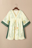 Multicolour Boho Print V Neck Empire Waist Short Kimono Dress