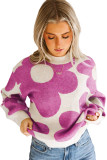 Bright Pink Big Flower Pattern Drop Shoulder Sweater