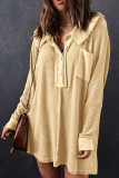 Apricot Waffle Knit Buttoned Long Sleeve Top