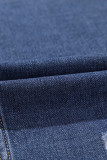 Dark Blue Plus Size Distressed Flap Pocket Denim Jacket