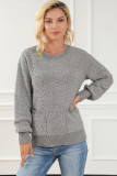 Gray Double Pockets Ribbed Trim Popcorn Knit Sweater