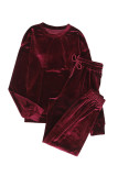 Fiery Red Solid Velvet Two Piece Athleisure Outfit