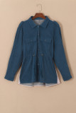 Blue Plus Size Corduroy Jacquard Knit Aztec Back Jacket
