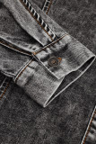 Black Puff Sleeve Button-Up Denim Jacket
