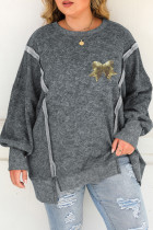 Gray Christmas Gift Bow Exposed Seam Trim Plus Sweatshirt