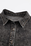 Black Puff Sleeve Button-Up Denim Jacket
