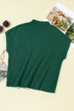 Blackish Green Patch Pocket Ribbed Knit Short Sleeve Sweater
