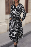 Abstract Printing Button Long Dress 