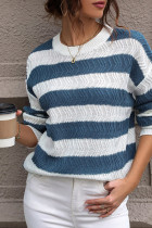 Blue Stripe Zig Zag Knit Pullover Sweater