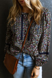 Multicolor Floral Print Puff Sleeve Blouse