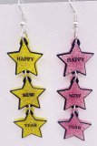Glitter Happy New Year Earrings MOQ 5pcs