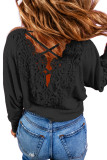 Black Lace-up Crochet Open Back Ribbed Top